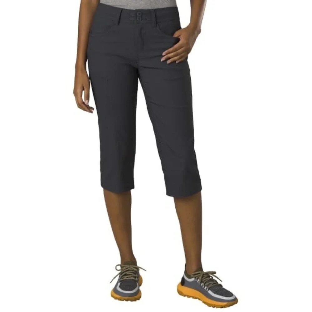 Prana Womens 2 Halle II Roll-Tab Capri Bermuda Shorts Grey Hiking Outdoor ReZion